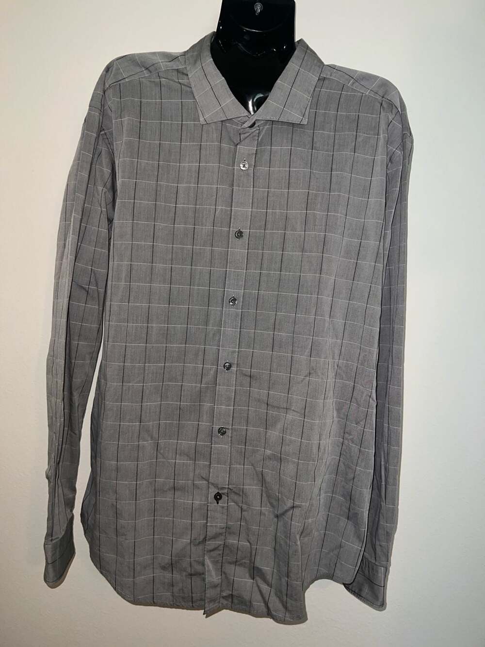Hugo Boss Ridley Slim Fit Grey Windowpane Grid Long Sleeve Shirt Size 2XL